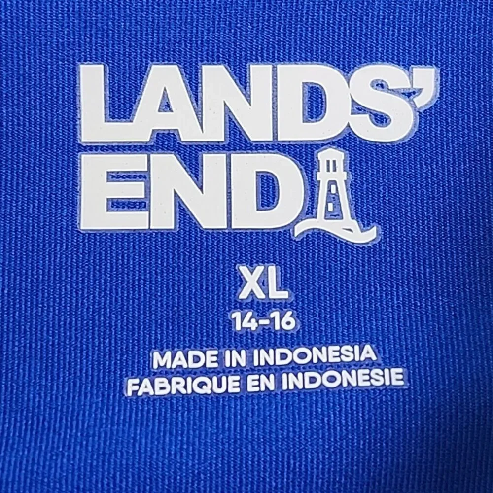 Lands End Rash Guard Swim Shirt Blue Yellow Short Sleeve Boy Youth XL 14-16 Mock
